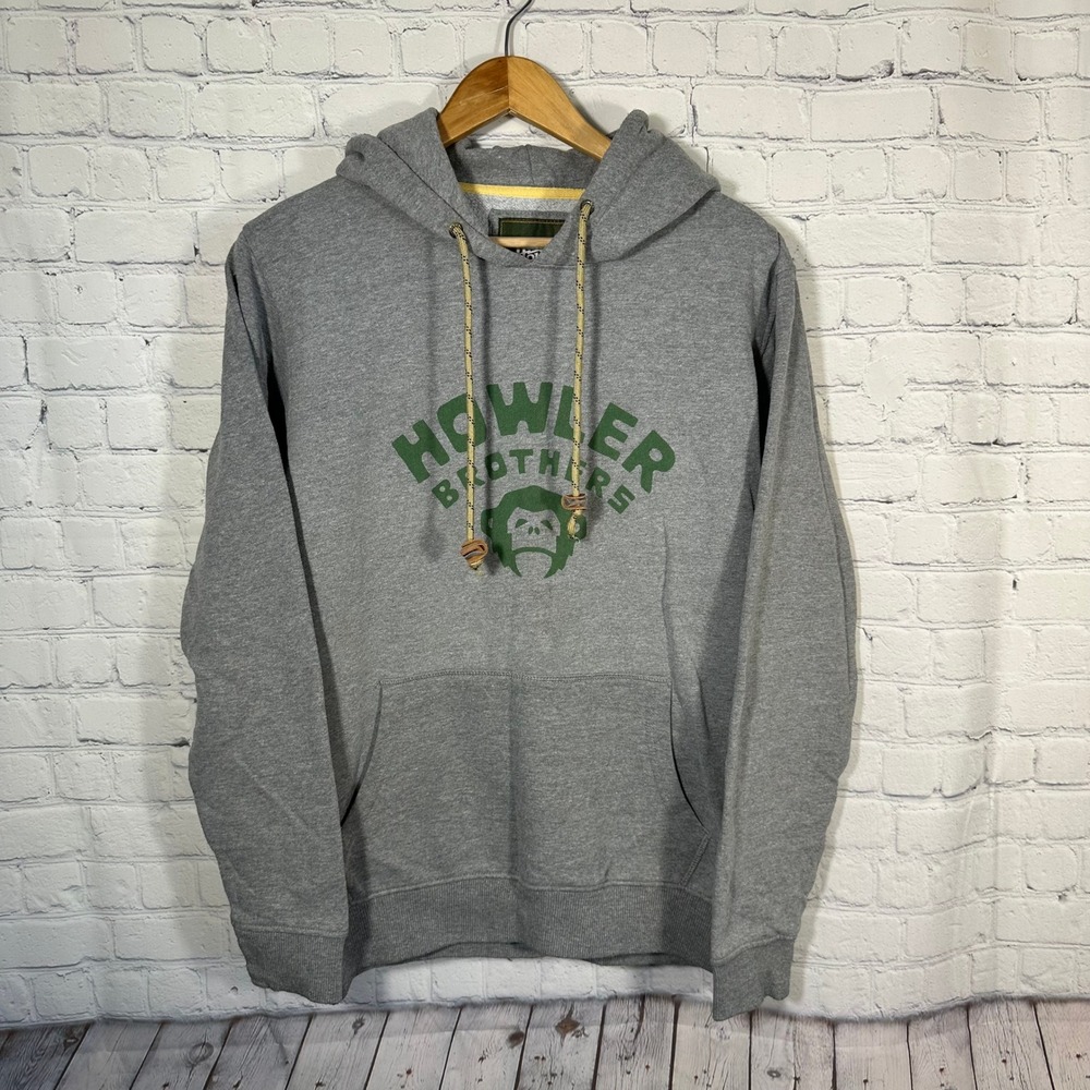 Howler Brothers Mens Gray Pullover‎ Hoodie Green Logo Monkey Graphic Sweatshirt